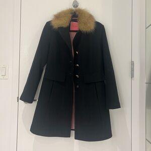 Kate spade Black Coat with Faux Fur Collar